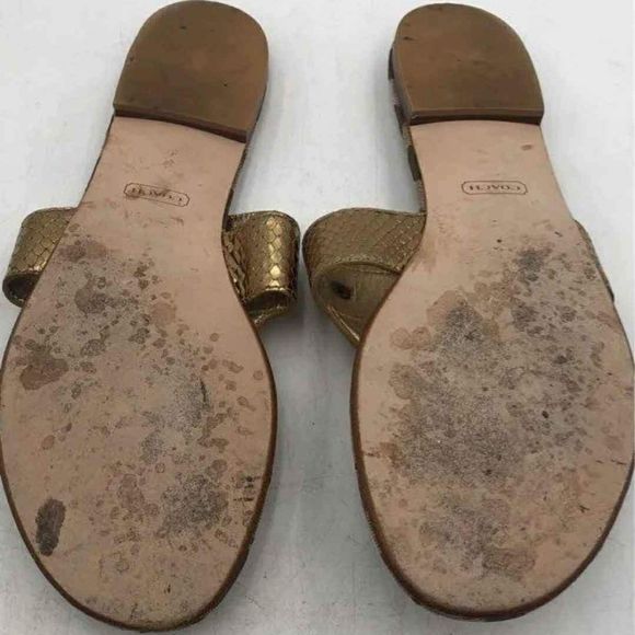 Coach Designer MONOGRAM TStrap Sandals with Logo Pattern / Brown & Gold - Size 9 - Picture 7 of 7